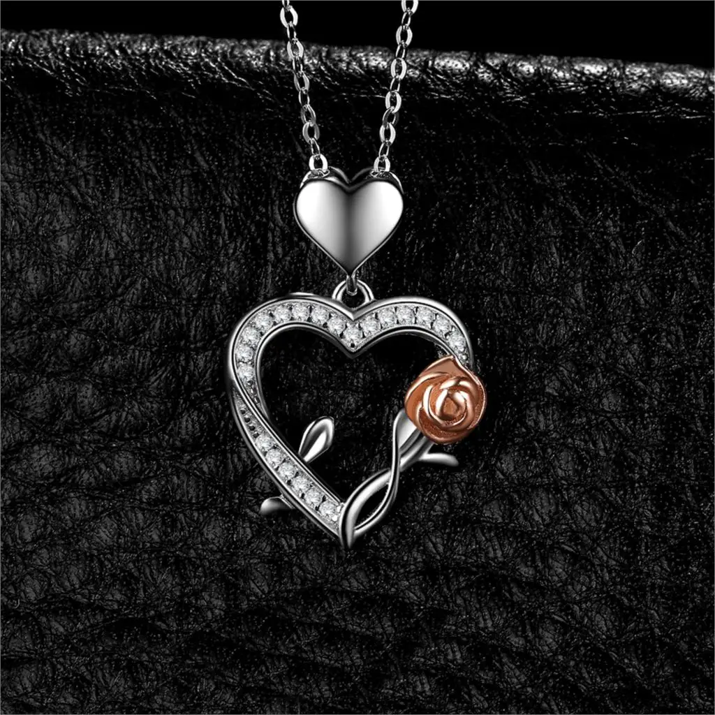 Ожерелье с подвеской в виде сердца из розового серебра, ожерелье из стерлингового серебра 925 пробы, Серебряное колье, женское с