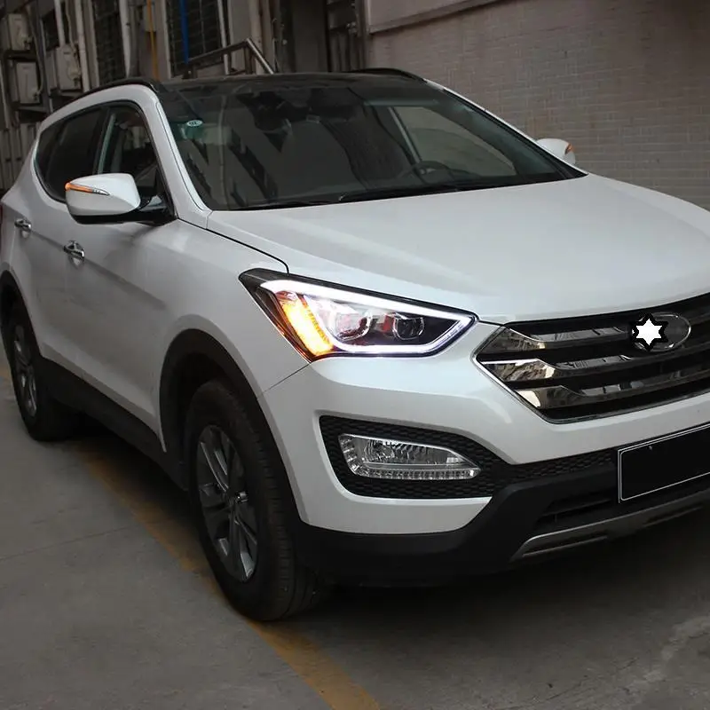 Дневные ходовые Drl автозапчасти боковой указатель поворота в сборе Cob огни Светодиодные фары 13 для hyundai Santa Fe