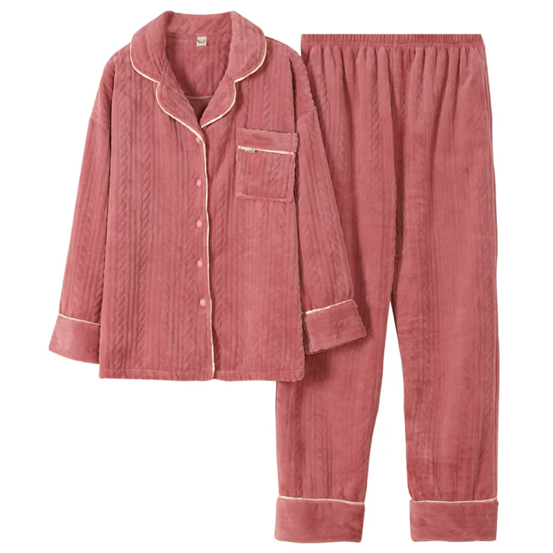 Sleepwear Pajamas Women's Autumn and Winter Plus Velvet Thick Long-sleeved Cardigan Can Be Worn Outside Warm Home Service Suit