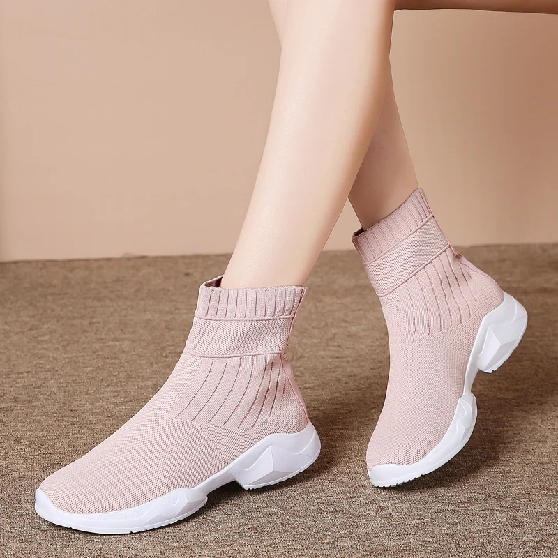 

Women Tennis Shoes 2020 Winter High Top Socks Fitness Gym Sport Tenis Feminino Ladies Light Breathable Outdoor Jogging Sneakers