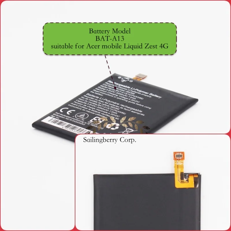 

Built-in battery suitable for Acer-mobile Liquid Zest 4G with battery model BAT-A13