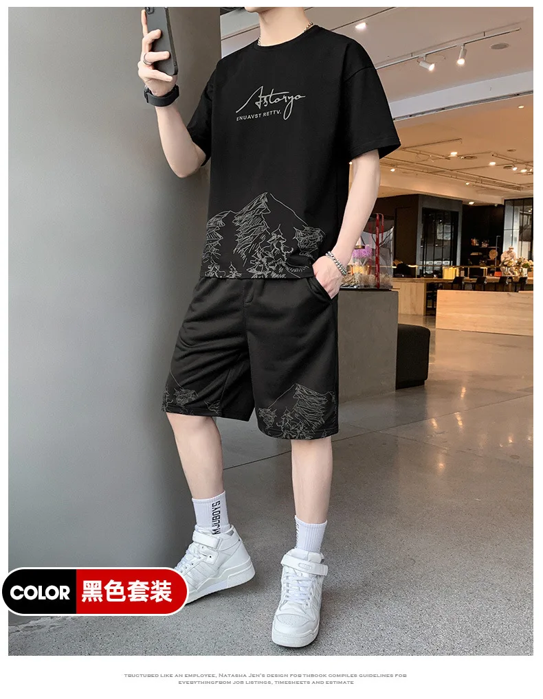 2022 new printed men's T-shirt hip-hop short-sleeved O-neck summer Japanese men's casual T-shirt fashion shorts suit mens sweatsuits sets