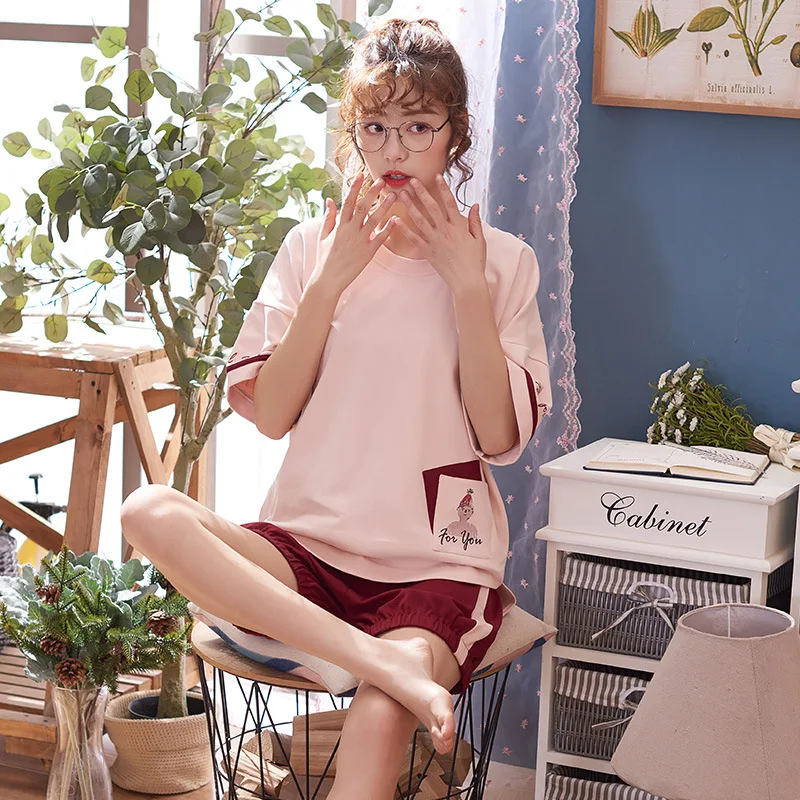 

[Temperature Attitude Warm] Summer Korean-style 6535 Cotton Fresh And Sweet Loose Short Sleeve Shorts Home Wear