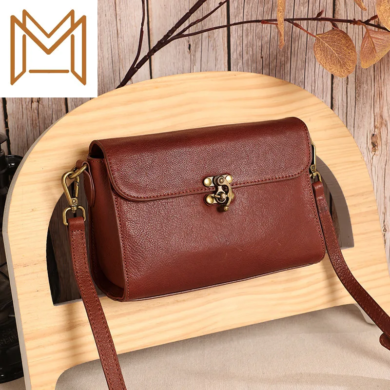 Small Woman 2019 Manual Genuine Leather Woman Layer Cowhide All-match Lock Single Shoulder Satchel