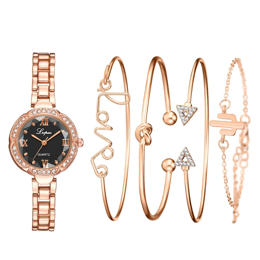 Jual Women Watch Bracelet Set Gold 