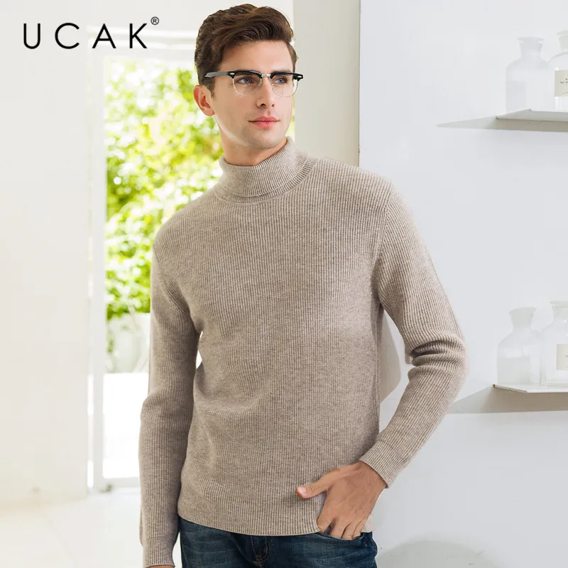 Promotion UCAK Brand Sweater Men Fashion Turtleneck Pull Homme Cotton Knitwear Pullover Men Autumn Winter Thick Warm Jersey Hombre U1017