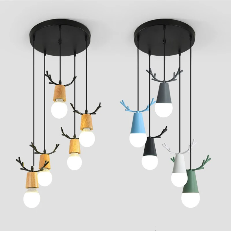 

Nordic Restaurant Chandelier 3 Modern Minimalist Elk Antlers Personality Creative Macaron Loft Milk Tea Shop Decorative Lights