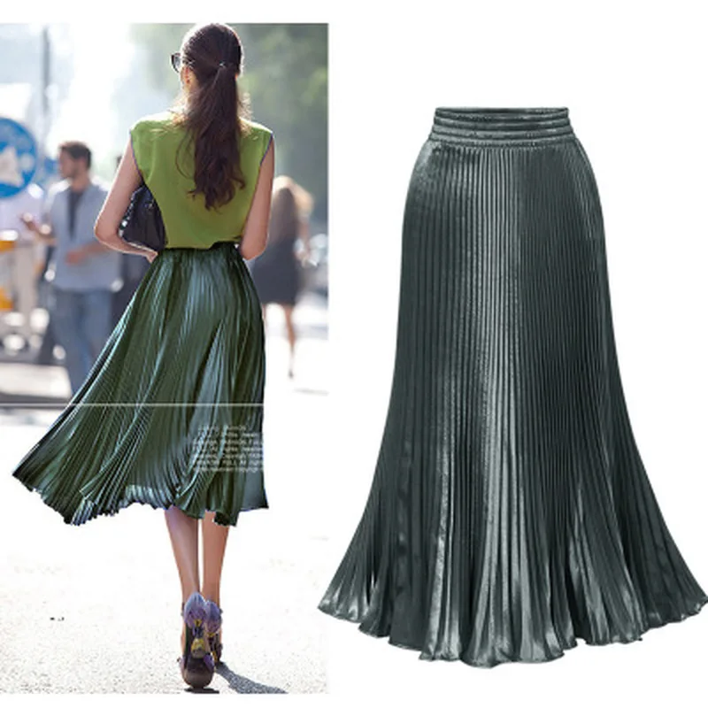 Женская осенне-зимняя стильная плиссированная юбка с высокой талией, новая Однотонная юбка средней длины для девушек, воздухопроницаемая длинная повседневная юбка, вечерние юбки