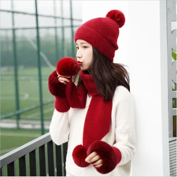 

Scarf Hat Gloves Set Female Winter Accessories Women's Hats Breathable Warm Scarf Suit Fashion Female Winter Warm Suit