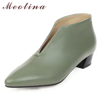 

Meotina High Heels Women Pumps PU Leather Block Heels Work Shoes Fashion Pointed Toe Shoes Lady Green New Spring Big Size 34-43