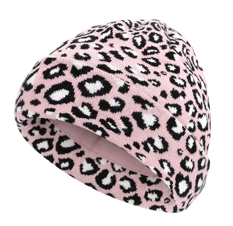Высококачественные зимние шапки для женщин Skullies Beanie, модная шапка с леопардовым принтом и помпонами, повседневные двухслойные теплые вязаные шапки