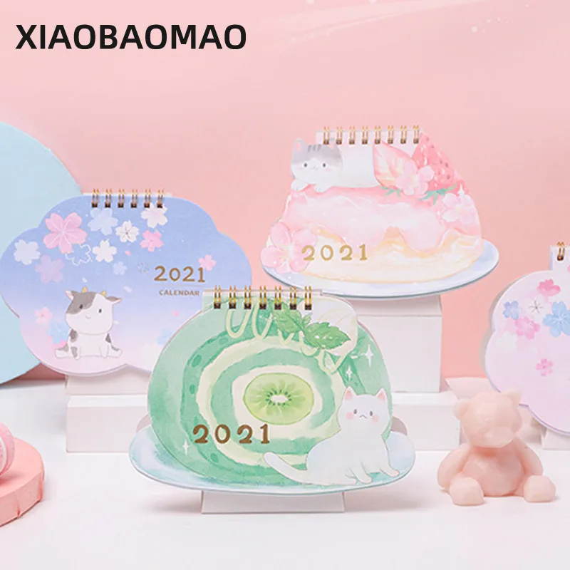 

2021 Mini Cartoon Rainbow Bear Desktop Paper mini Calendar dual Daily Scheduler Table Planner Yearly Agenda Organizer