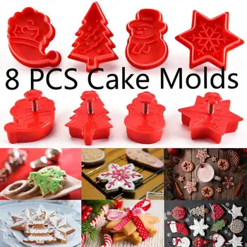

8pcs Cake Mold Christmas Element 3D Fondant Mold Silicone Cake Decorating Tool Chocolate Cake Candy Kitchen Baking Accessories