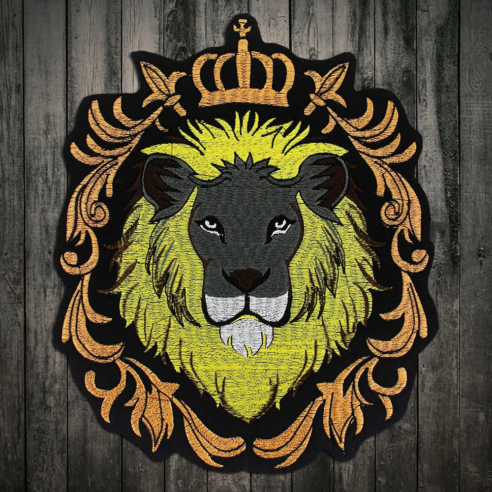 Модные классного льва корона вышивка металлик большой Crown Tiger нашивки аппликация заплатка для одежды DIY Аппликация с кружевными вставками на наклейки
