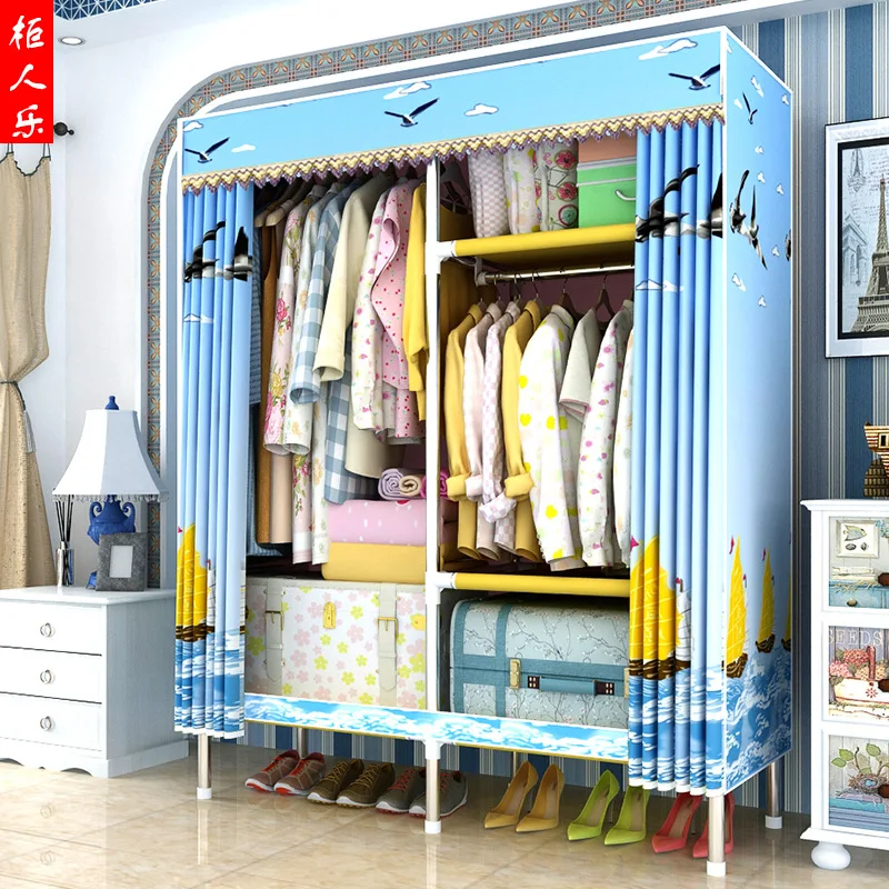 Simple Wardrobe Steel Frame Single Person Wardrobe Assembly Double