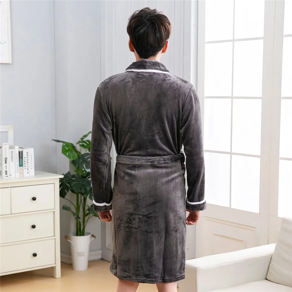 Зимний теплый коралловый флисовый ремешок пижамы красивые мужские и wo мужские халаты теплые пижамы карман ночная рубашка с длинным рукавос кимоно для ванной
