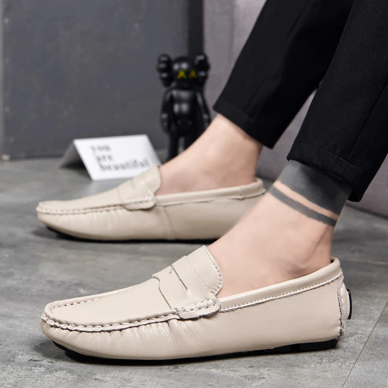Mocassim Masculino Adulto Мокасины большие мужские лоферы ботинки из шероховатой кожи мужские мокасины на плоской подошве для вождения мужские повседневные Большие размеры белый
