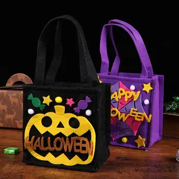 

2pcs Felt Halloween Hand Basket Halloween Goody Bags Portable Storage Bags Candy Bags For Halloween Party Decoration