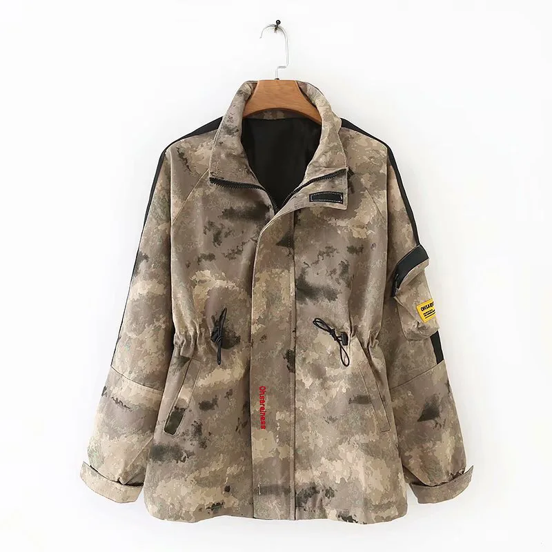 

32yd-8943 Western Style WOMEN'S Dress 2019 Spring And Autumn New Style Loose-Fit Drawstring Camouflage Jacket Women's