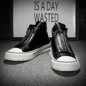 

2020 Sneakers Men Genuine Leather Black White Shoes High top Sneakers Men Casual Shoes Cow Leather Brand Male Footwear A2094