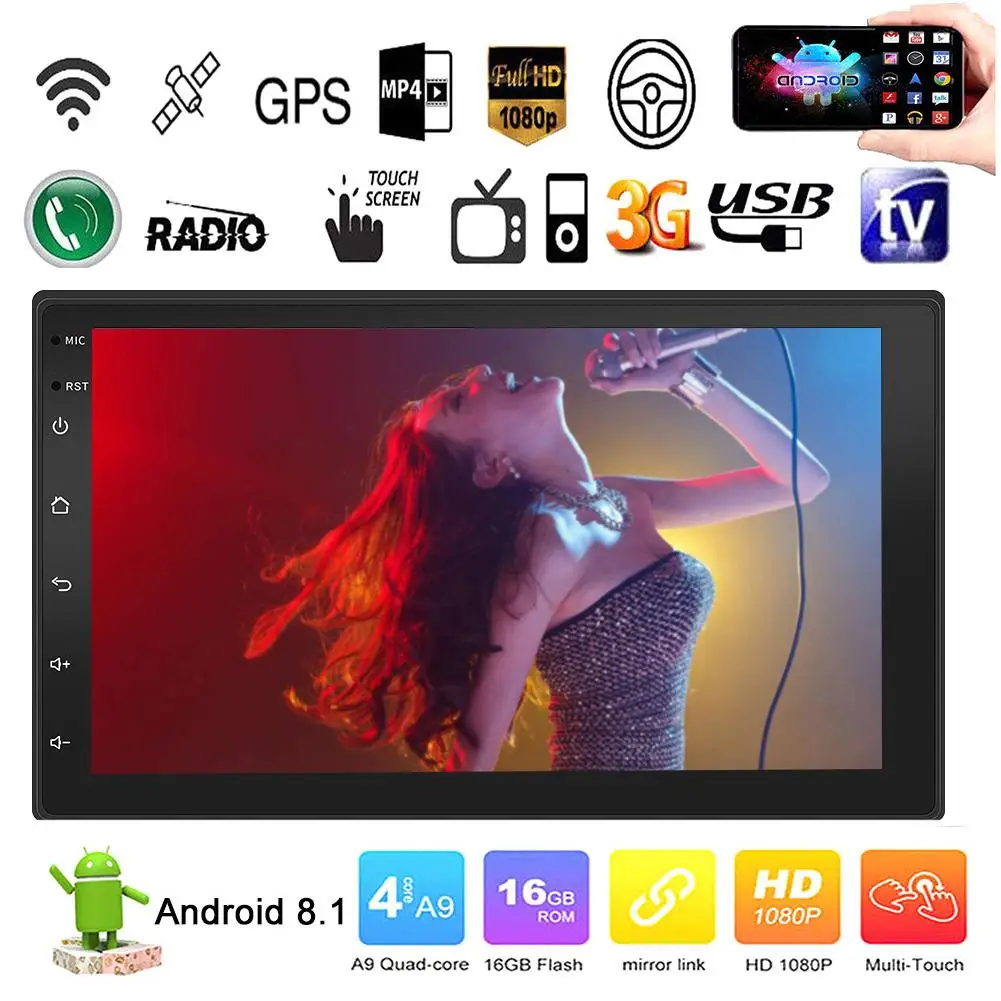 7 дюймовый MP5 мультимедийный плеер Android 8 1 сенсорный экран 2 DIN 4 ядра FM1/FM2/FM3 USB HD