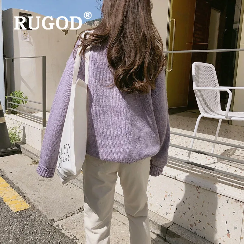 Свитер женский RUGOD, мягкий мохеровый свитер для женщин, Модный Свежий фиолетовый зеленый пуловер с круглым вырезом и длинными рукавами, повседневный вязаный зимний свитер для женщин кофта женская