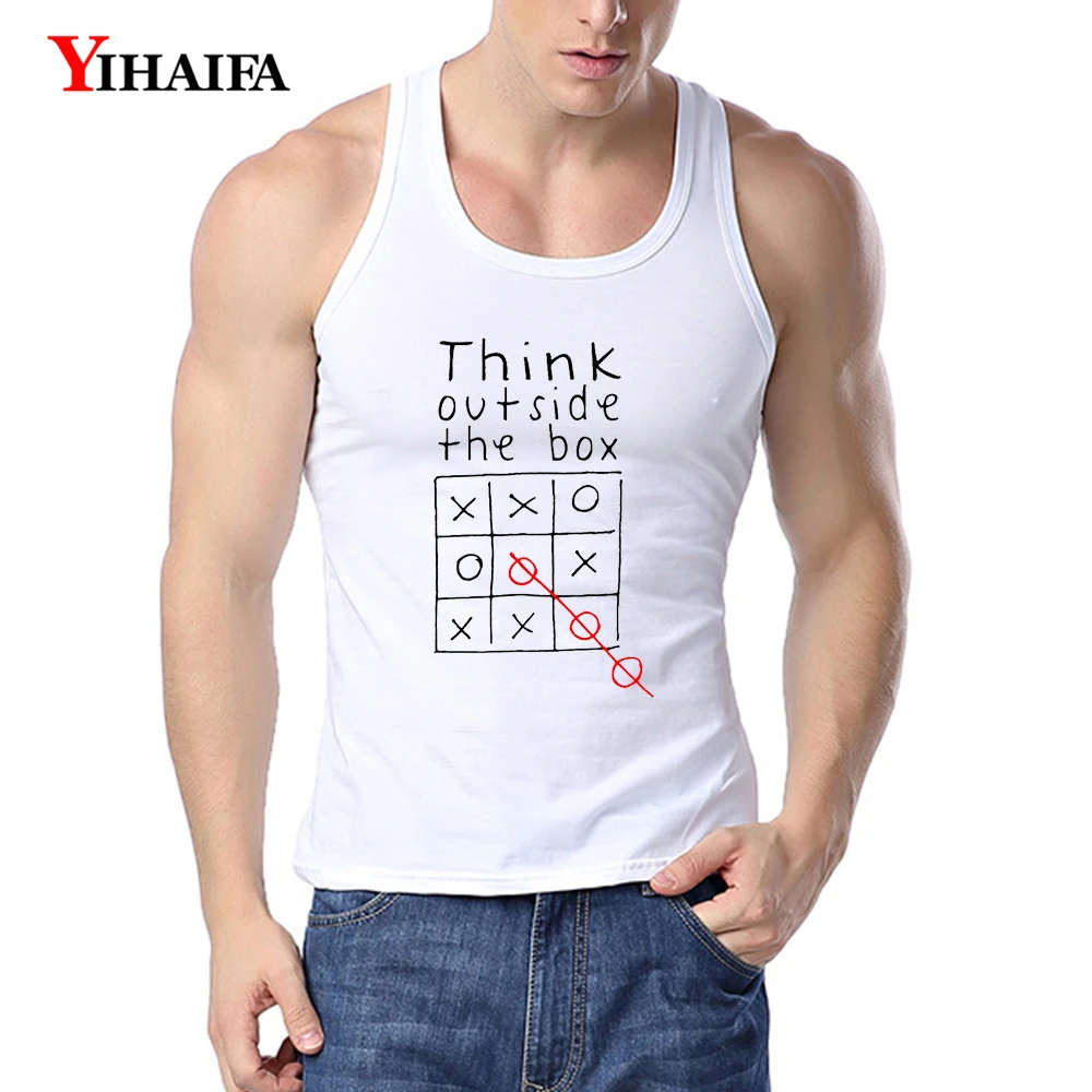 Мужская майка YIHAIFA с надписью Think Outside для фитнеса бодибилдинга спортивная