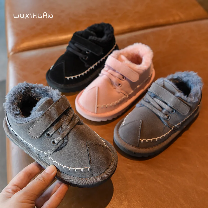 

Children Cotton-padded Shoes 2019 New Style BOY'S Girls Thick Warm Shoes Soft Bottom Winter Peas plus Velvet Shoes Rubber Flat H