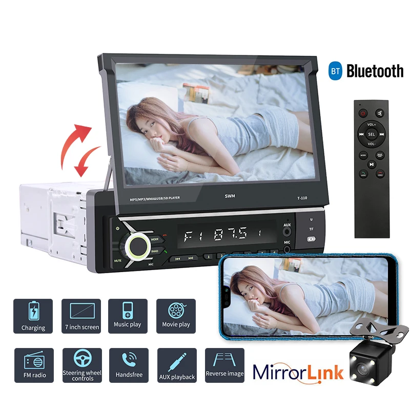 Авторадио 7 дюймов 1 DIN сенсорный экран автомобиля MP5 видео плеер Bluetooth Mirrorlink