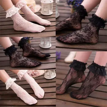 

Sexy Lace Floral Socks Women Summer Hot Socks Lace Ruffle Soft Pleats Elastic Fishnet Short Ankle Socks Black White