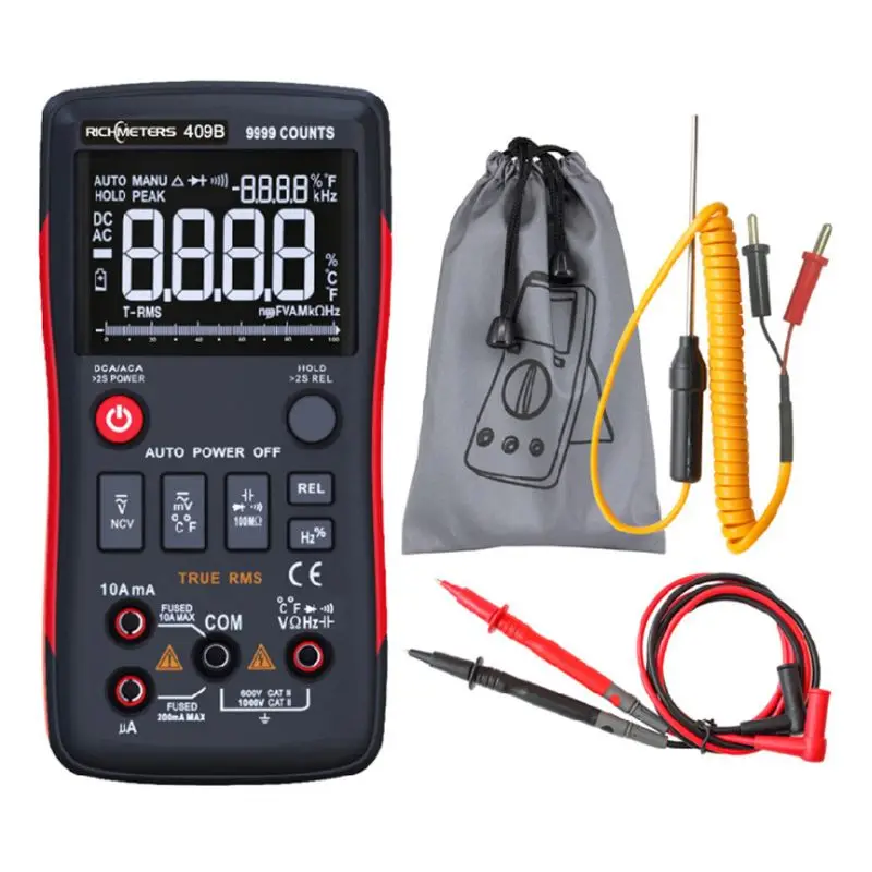 

RM409B Digital Multimeter Button 9999 Counts Accuracy Measuring With Analog Bar Graph AC DC Voltage Ammeter Current Ohm Manual