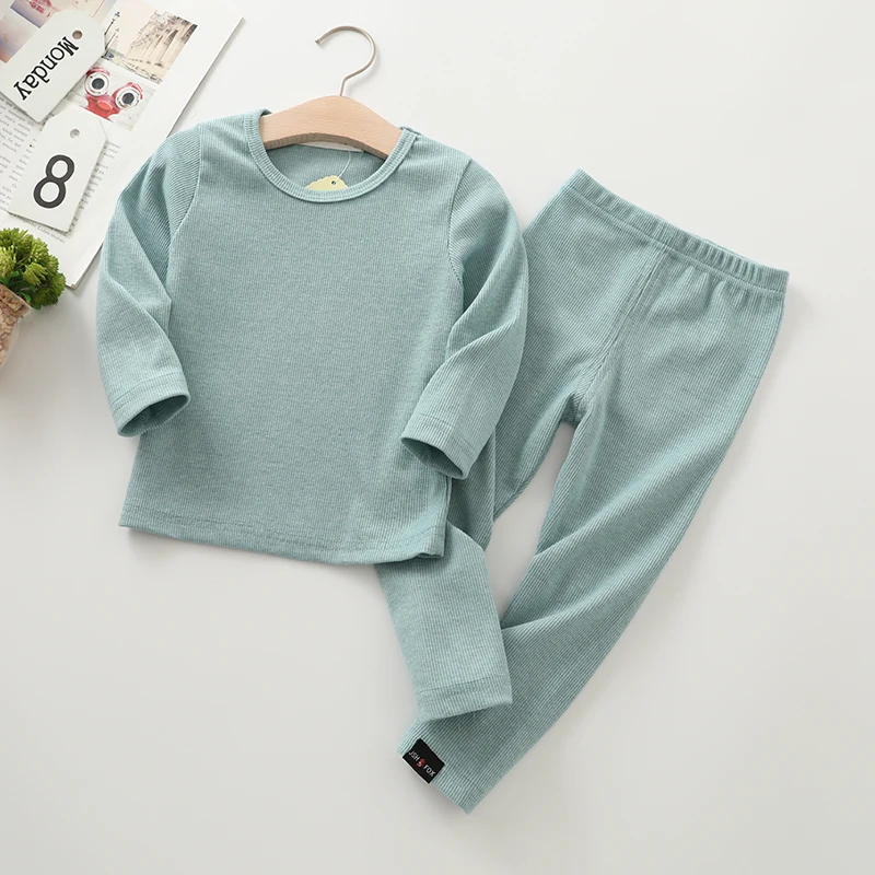 Light green Новинка года, одежда для маленьких мальчиков и девочек Детский комплект в рубчик с длинными рукавами, Детская Пижама Мягкая осенне-зимняя одежда, комплект из 2 предметов - Цвет: Light green