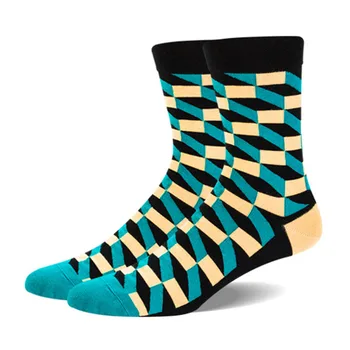 

3 Pairs/lots Fashion Colorful Socks Men Stripe Lattice Jacquard Cotton Winter Thicken Sox Hit Color Casual Mens Dress Sock