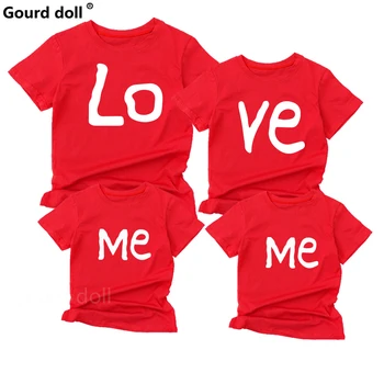 

Family Matching Clothes Family Look Cotton T-shirt LO VE ME Letter Fun Print Couple Tops Short sleeve T-shirt Boy Girl Clothes