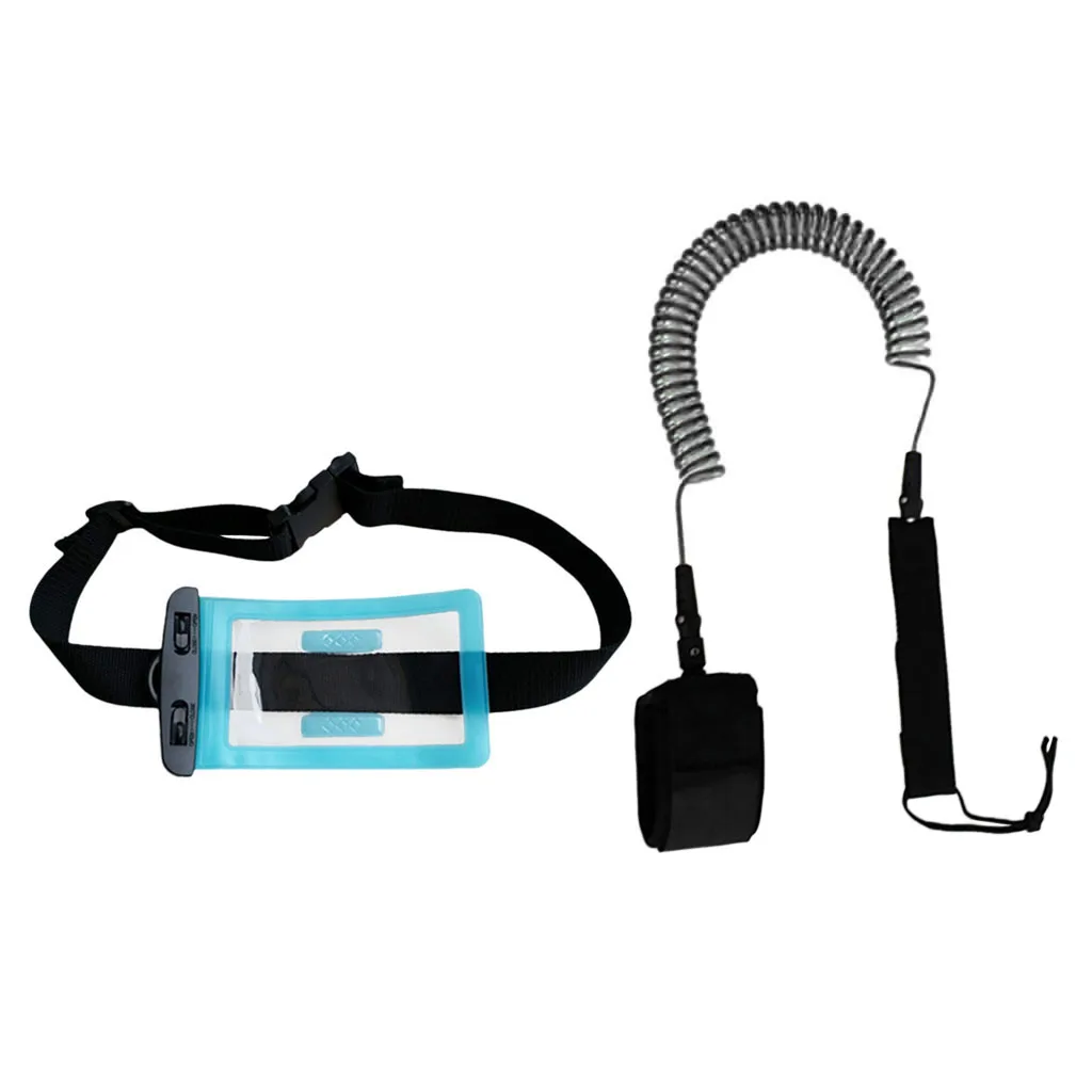 10ft 7mm Coiled Surfboard SUP Leash Stand up Paddle Board Leg Rope Ankle Strap with Waterproof Wallet Dry Bag for Surfing 