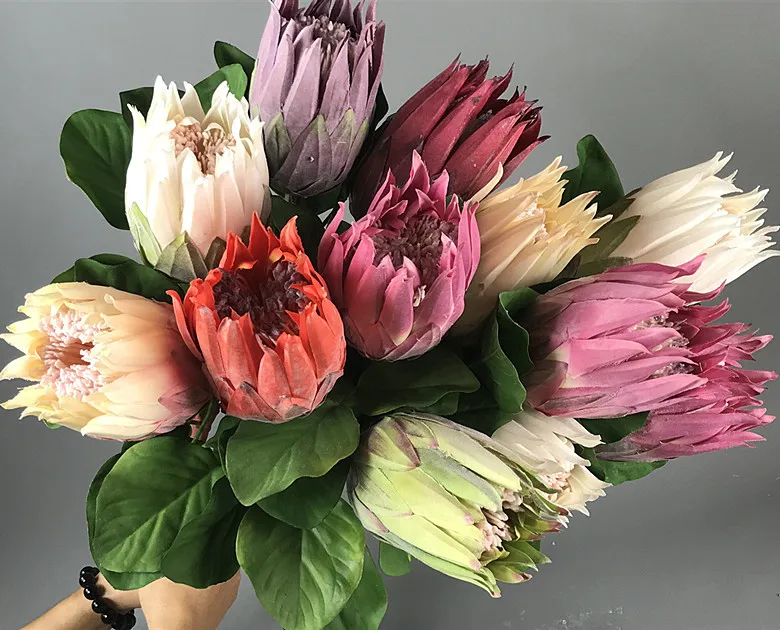 皇帝花人工アフリカプロテアcynaroidesシルク王花枝偽フローレスホワイトビッグ赤家の装飾のため67センチメートル Artificial Dried Flowers Aliexpress