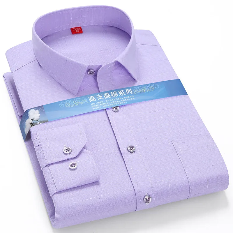 Plus Large 5XL 6XLsize Mens COTTON+Polyester NON-Iron Dress Shirt Regular Fit Soft Easy Care Smart Casual Purple Social Shirts dress shirts