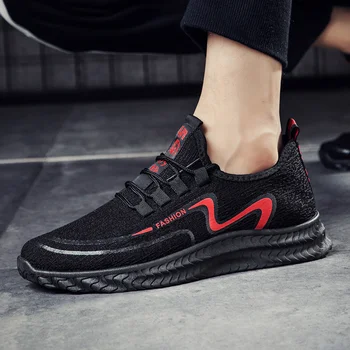 

Dropship Summer Brand Fashion Men Casual Shoes Light Breathable Mesh Shoes Men Sneakers Lace Up Black Red Male Shoes 2020 New