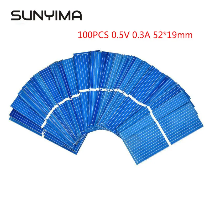 Sunyima 100 Pz 0.5V 0.3A 52*19Mm Pannelli Solari Policristallini Mini Modulo Cella Solare Pannello Fotovoltaico Fai Da Te Caricabatteria