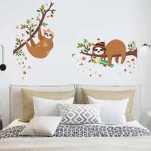 Два Ленивца на дереве, стикер на стену для детской комнаты, украшения для спальни, настенные художественные наклейки, наклейки с животными, домашний декор, обои