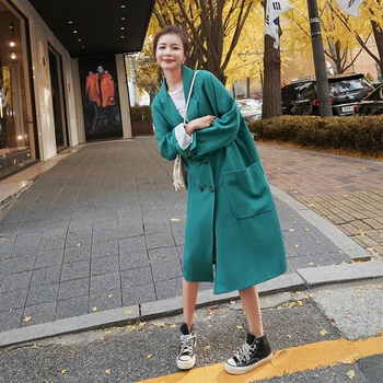 

2020 Spring And Autumn New Youth Popular Solid Color Loose Double-breasted Mid-length Suit Fashion Casual Wild Top Green