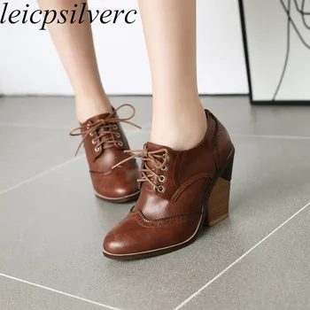 

Women Pumps Super High Heel Spring Autumn Round Toe Deep Mouth Pu Basic Lace Up Neutral 2020 New Sexy Fashion Green Brown Yellow