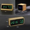 100% Bamboo Digital Alarm Clock Adjustable Brightness Voice Control Desk Large Display Time Temperature USB/Battery Powered 3