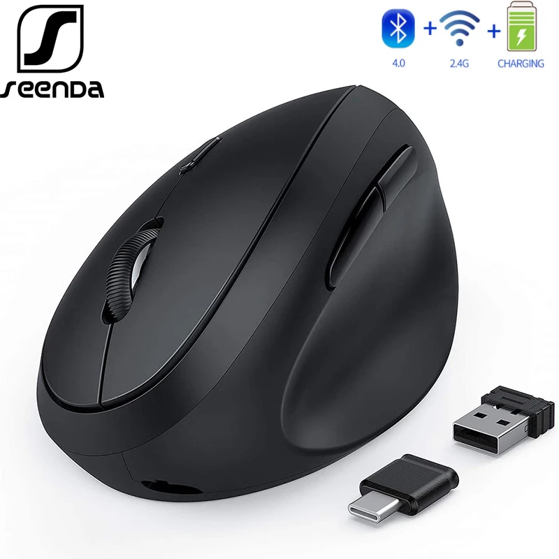Seenda垂直マウスワイヤレス充電式bluetooth & 2.4グラムusb & タイプcマウスmackbookためラップトップゲーマーのコンピュータマウスサイレント