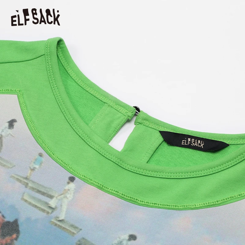 ELFSACK, винтажные женские толстовки с принтом, осень, новые женские топы с круглым вырезом, повседневные женские пуловеры