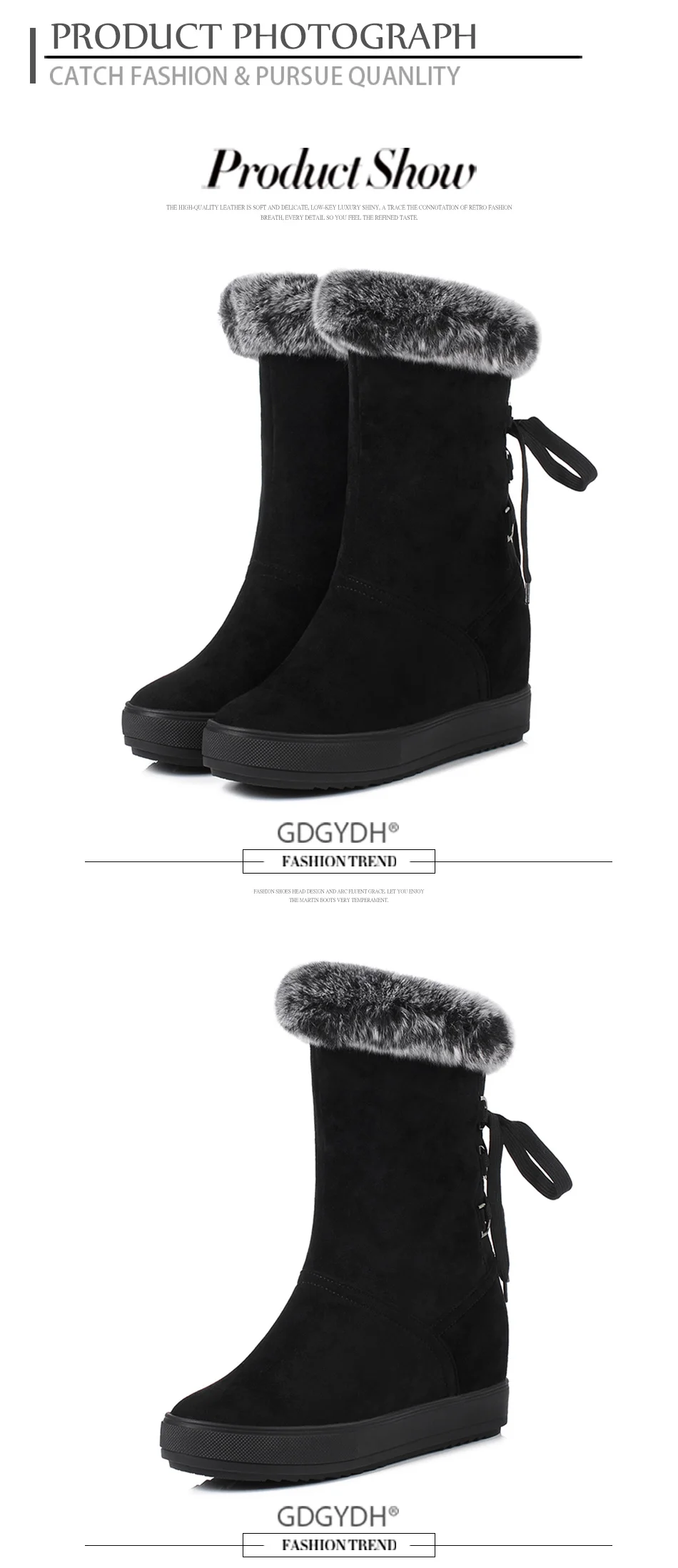 Gdgydh/зимние сапоги на шнуровке; женская обувь с мехом внутри; Новинка года; зимняя теплая обувь на натуральном меху, увеличивающая рост; цвет черный, белый; хорошее качество