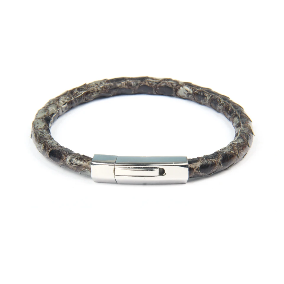 Ailatu Новые Роскошные 6 мм из натуральной кожи питона змеи кожаные браслеты с пряжкой ювелирные изделия из нержавеющей стали - Окраска металла: Grey