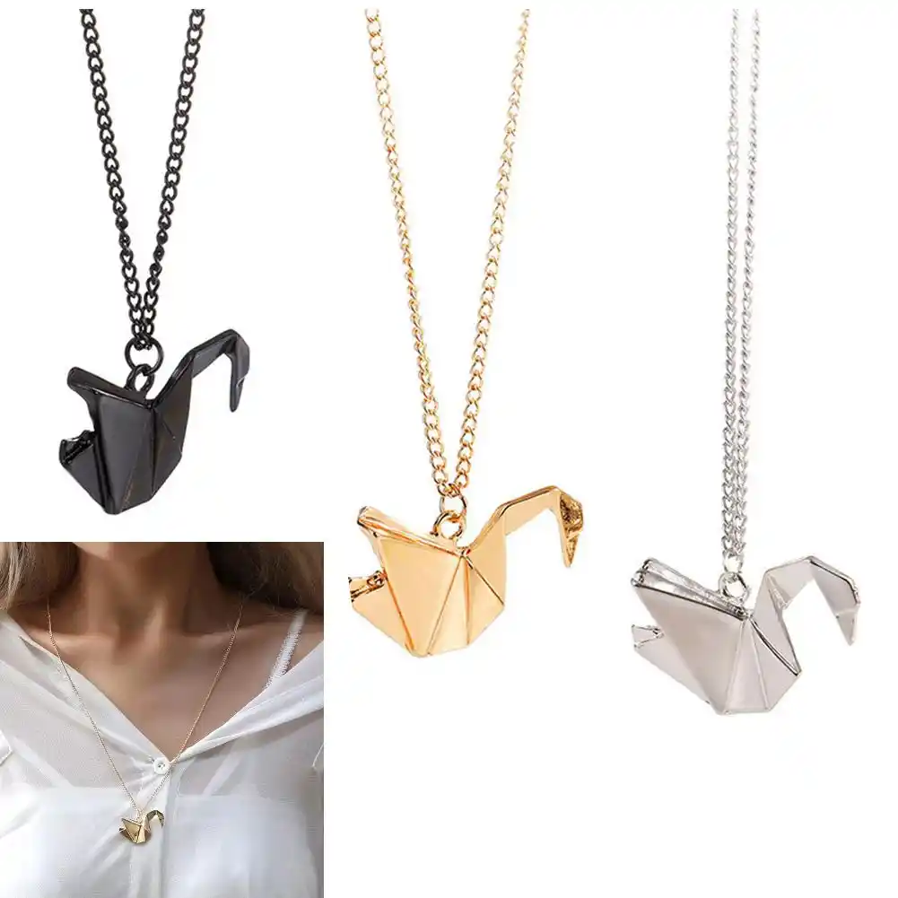 ファッション女性中空折り紙クレーン白鳥ペンダントロングチェーンネックレスジュエリー ペンダントネックレス Aliexpress