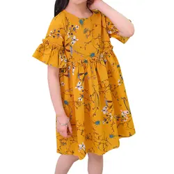 Модная детская одежда платье для девочек летнее шифоновое платье принцессы с короткими рукавами и цветочным принтом