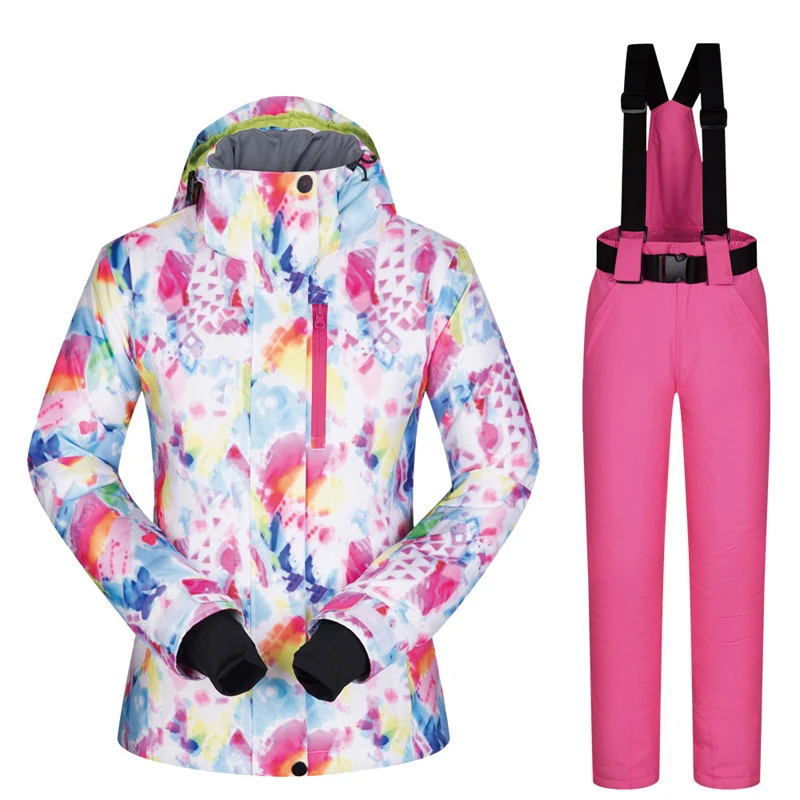 30 ℃ зимний костюм для сноуборда Женская модная Лыжная куртка брюки для девочек Теплые водонепроницаемые наборы комбинезонов для катания на лыжах и сноуборде - Цвет: Color9